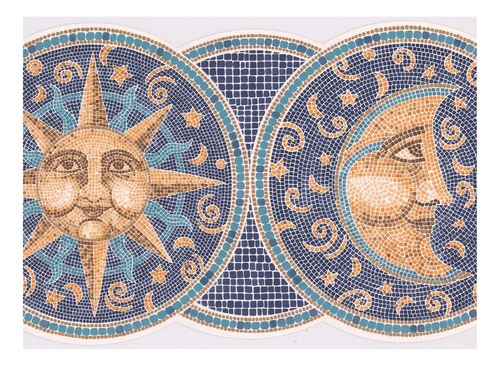 Bord Pared  Mosaico Azul Plato Sonriente Sol Luna Papel 15