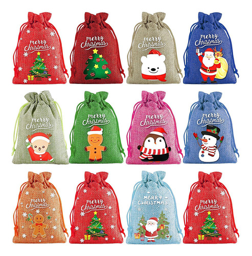 Bolsas Con Cordón Navideñas Bolsas De Arpillera Con Cordón 1