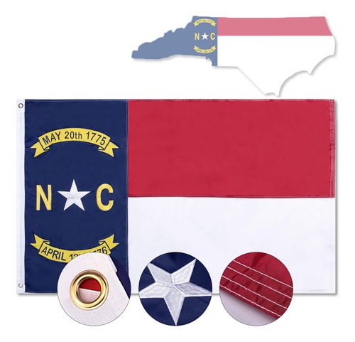Bandera De Carolina Del Norte De 3 X 5 Pies, Bandera Del Est