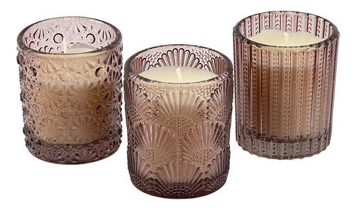 Trio Velas Perfumadas Decorativa Copo Vidro Fumê Aromáticas