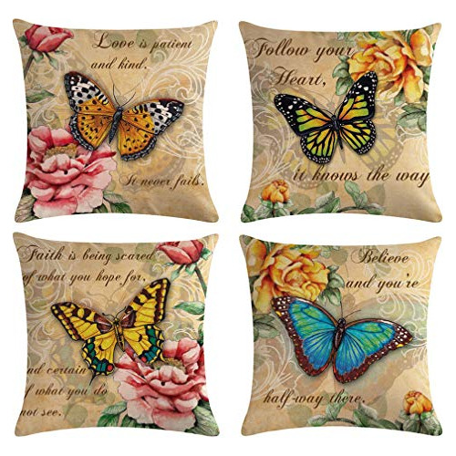 Fundas De Almohada Patrón De Mariposas, Decoración De...