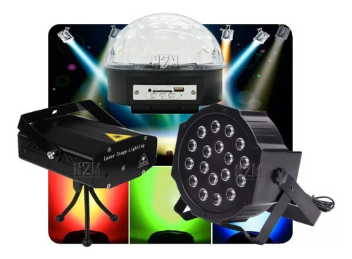 Combo Luces Dj Led Movil Bola + Proton + Laser Lluvia