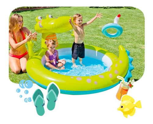 Pileta Inflable Lagarto Spray ( 198 X 160 X 91 Cm ) Intex