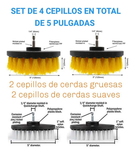 Cepillo Para Taladro Pack De 4unid. Cerdas Delgadas Y Gruesa