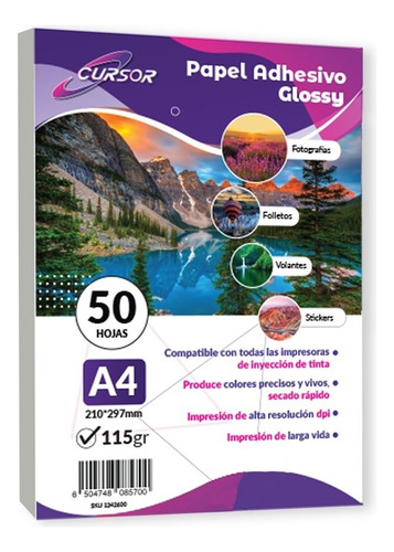 Papel Fotográfico Cursor 115gr Pack De 50 Adhesivo