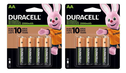 Pilas Aa Duracell De 2500mah Recargables Blister X8 Unid