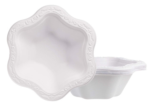 [50 Cuentas] 12 Oz Desechables Floral Premium White Bowls 