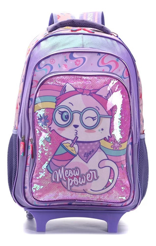 Mochila Con Carro Infantil Skora Meow Gato C/ Anteojos 35341