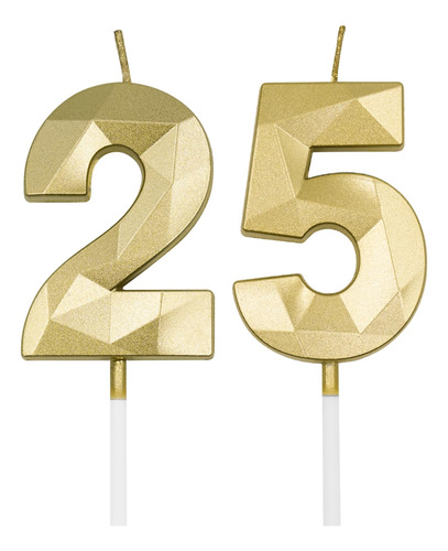 Vela Cumpleaño Numero 25 52 Para Pastel Dorada Forma 3d U