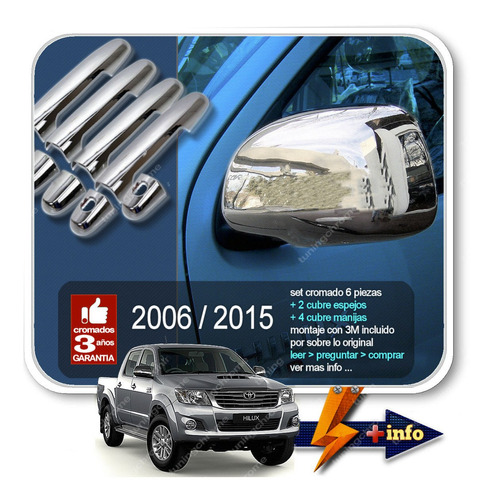 Kit 4 Cubre Manijas Y 2 Cachas Espejos Cromadas Hilux 2006+ 