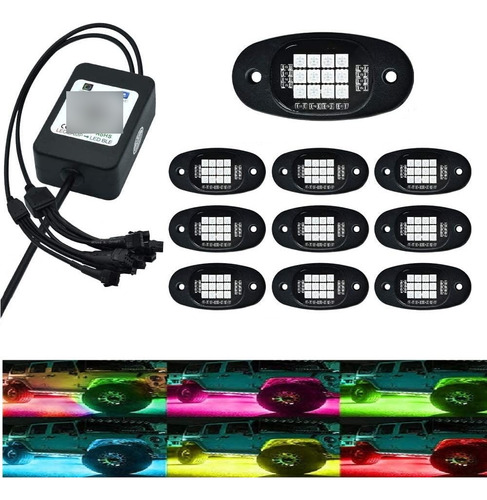 10 Pods Rgb Led Rock Lights Kits Con App Control Rgb Multi-c