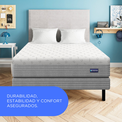Sommier Y Colchón De Resorte 1 1/2 Plaza 90cm X 190cm Freestyle La Espumería Color Gris Claro