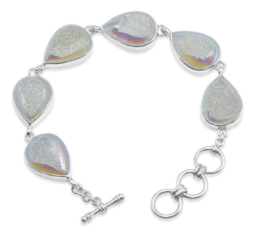 Brazalete De Ópalo De Silicio Con Druzy De Ventana En Plata