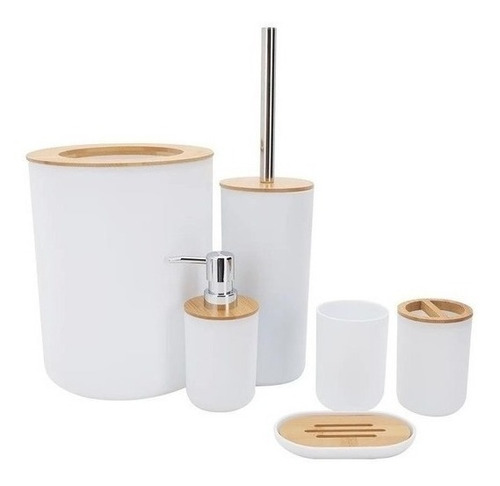 Set Baño Cesto Porta Cepillo Escobilla Jabonera Dispenser