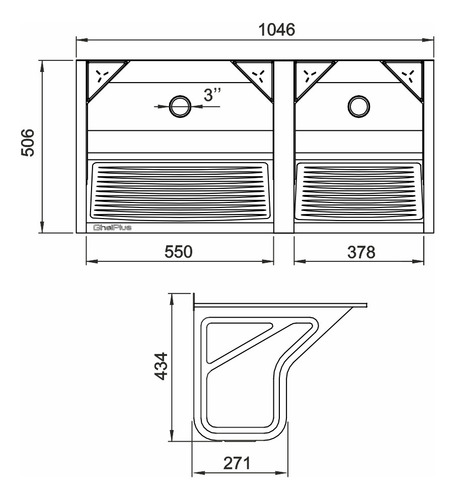 Tanque Inox Duplo Fixar 104,6x50,6x43,4 Polido 114l Solo