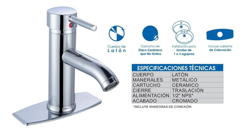 Mezcladora Para Lavabo Monomando Ecoacqua L210m.6