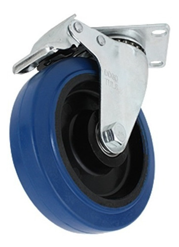 Rodaja Goma Elástica Azul Giratoria Placa Con Freno De 5''