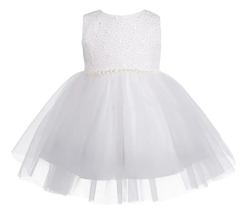 Vestido De Fiesta Color Blanco Con Perlas Para Bebe Gerat