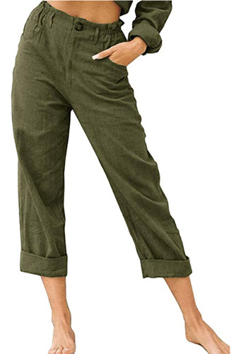 Pantalones F Para Mujer, Casuales, De Color Liso, Bolsillos,