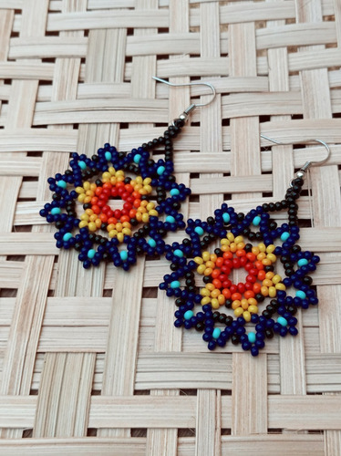 Conjunto Colar Indígena De Miçanga Com Franja Brinco Mandala