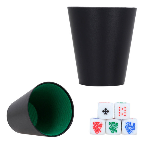 5 Piezas Cubilete Curpiel Negro Con 5 Dados