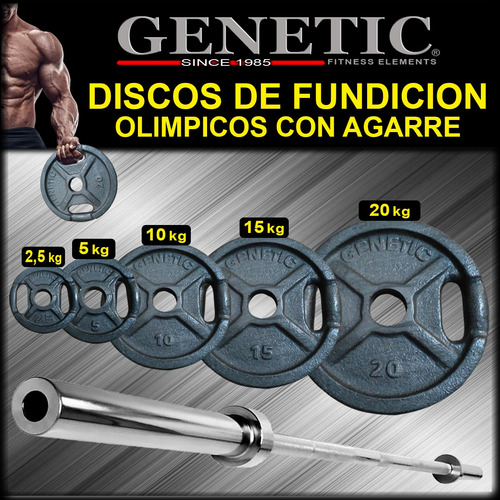 2 Discos Olimpicos 10 Kilos Fundicion Con Manija Genetic Pro