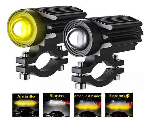 Par Faro Led Exploradora Laser Blanco Amarillo Estrobo Moto