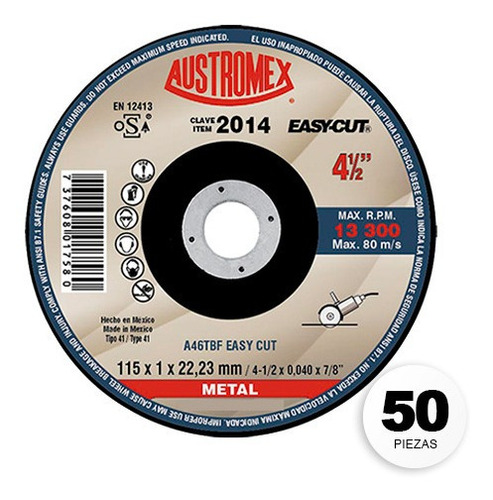 Disco De Corte Austromex 2014 Metal Fr Easy-cut 4.1/2 50 Pz