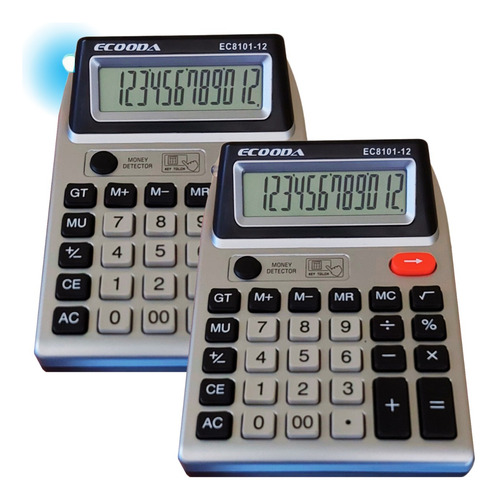 Kit 2 Calculadoras Visor Claro C/ Detector De Dinheiro Falso