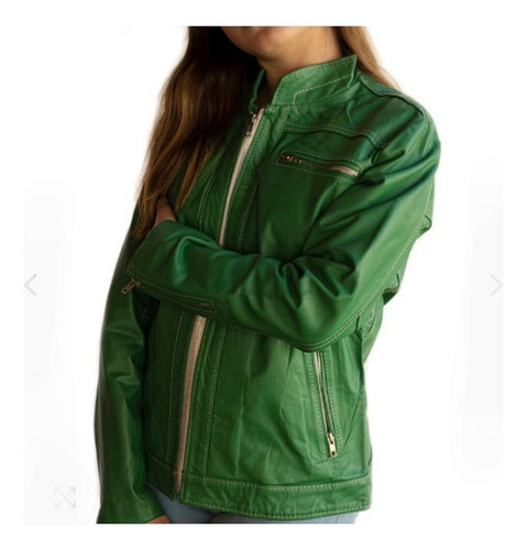 Campera De Mujer. Cuero Vacuno 100% T. 3xxxl Verde Bennetton