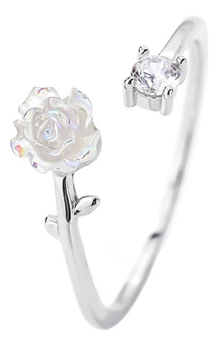 Anillo Promesa Flor Rosa Cristal Zirconia Plata S925