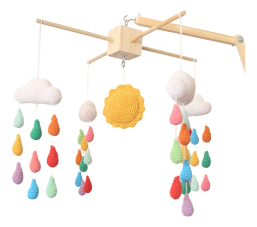 Movil Cuna Tejido Crochet Nube Con Gotitas Y Sol