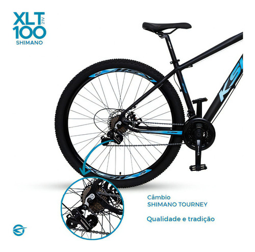 Bicicleta Ksw Xlt 100 21v Shimano Tamanho Do Quadro 15   Cor Azul Bic Com Laranja Com Preto