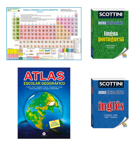 Kit Estudos Ensino Medio Atlas Dicionario Tabela Periodica