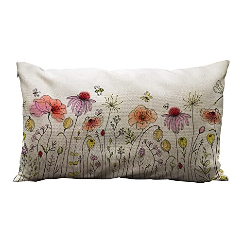 Funda De Almohada Decorativa De 12x20 Pulgadas Flores S...