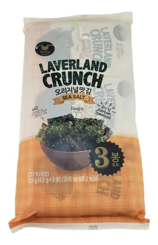 Alga Snack Laverland Sabor Sal Marinho C/ 3un 13,5g