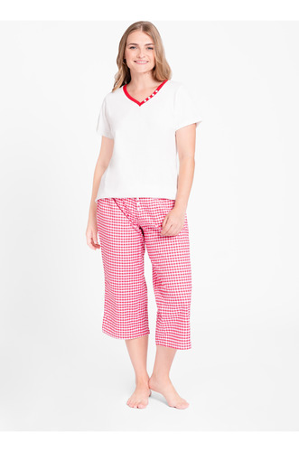 Pijama Set Pima Cotton Y Vichy - Emi- Rojo