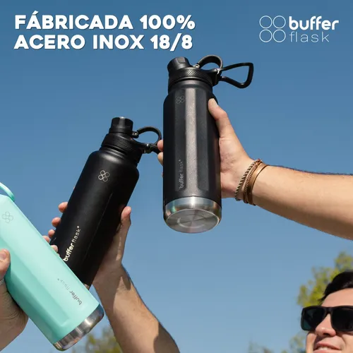 Termo Botella Termica Agua Acero Inoxidable Buffer 1l 3tapas Negro