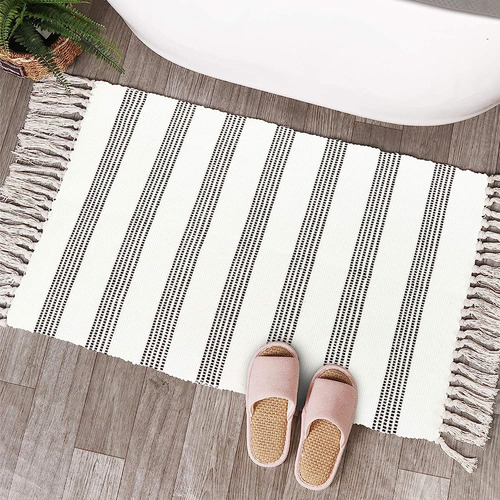 ~? Stripe Boho Throw Rug 2' X 3', Kimode Farmhouse Cotton Te