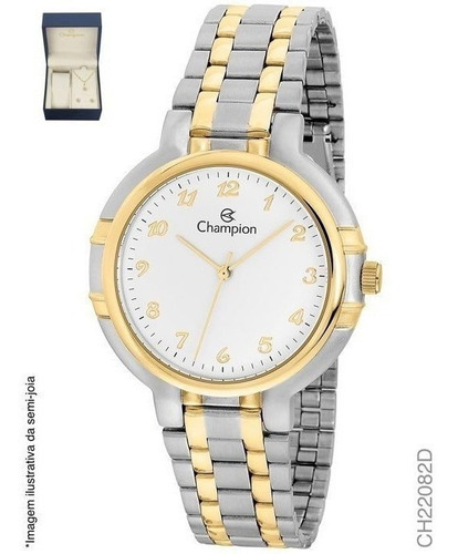 Relógio Champion Feminino Misto Social Ch22082d + Kit Colar Cor da correia Dourado Cor do bisel Bicolor Cor do fundo Branco