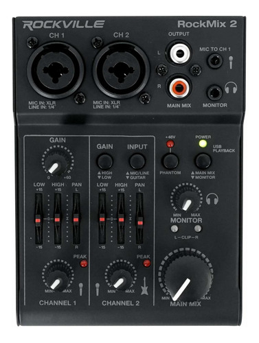 Rockmix 2 Canal Mic Instrument Pro Grabacion Mixer Interfaz