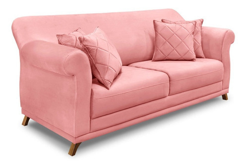2 Poltronas E Sofá Living 2 Lugares 1,80m Vênus Veludo Rosa