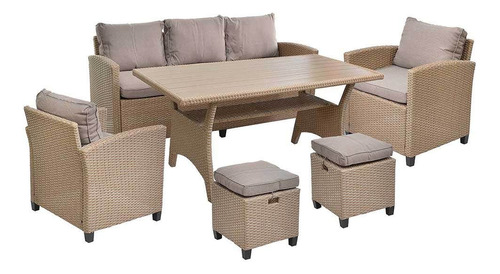 Set 6pzs Juego D Muebles Comedor P/ Exterior Interior Mimbre