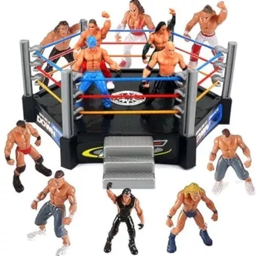 Miniatura de ringue de Luta Livre MMA Mini Ring com 4 Bonecos Miniatura da  WWE Championship