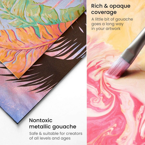 Imagen 4 de 8 de Pinturas Arteza Gouache Metalicas 36 Colores 12 Ml P/ Canvas