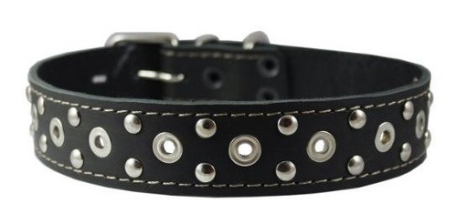 Collar De Perro De Cuero Genuino Con Tachuelas - Negro