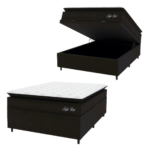 Cama Box Hellen baú casal colchão night rest preto veludo branco