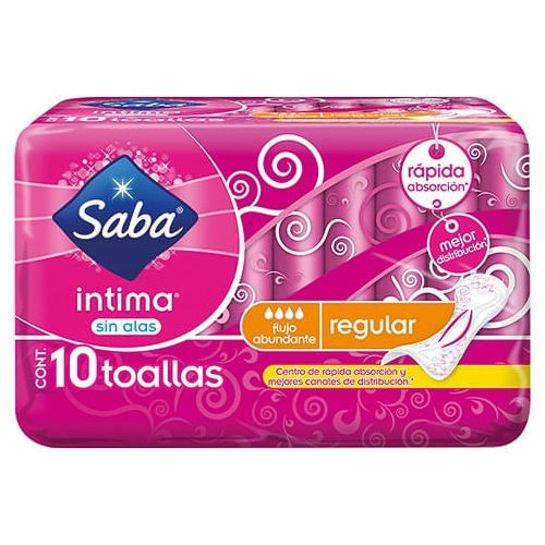 Toalla Femenina Saba Clip Regular Con Alas 10 Toallas, 24 Pz