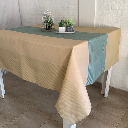Manteles De Mesa Antimancha Jacquard Impermeables 175x175 Color Diseño Smart Lines verde/beige