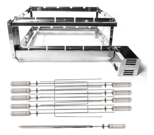 Churrasqueira Grill Giratório Duplo 9 Espetos Motor Direito